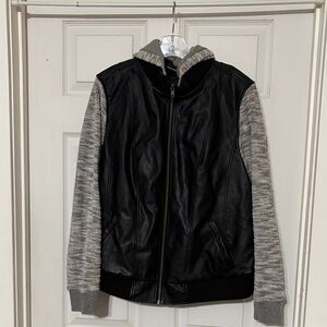 Torrid size 1  Black and Gray faux leather Hooded Jacket